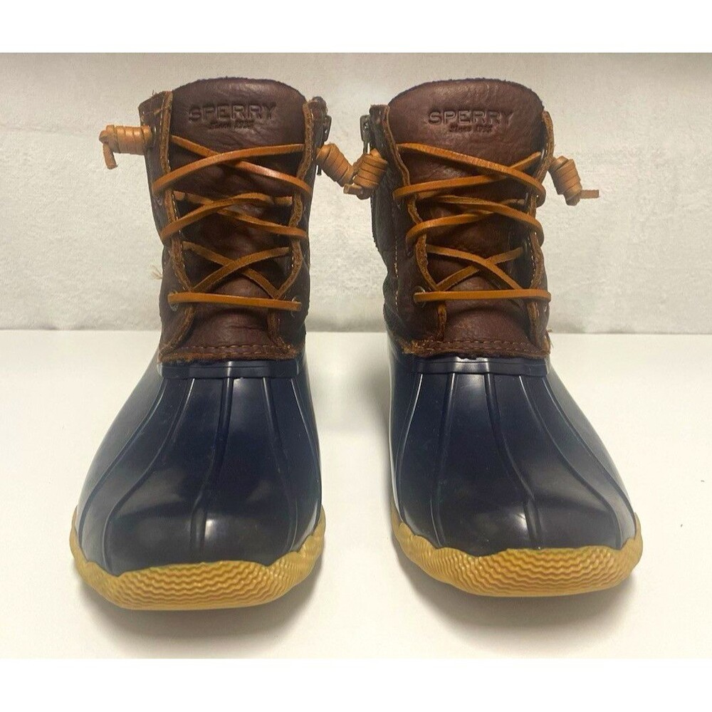 Sperry Saltwater Womens Waterproof Duck Rain Boot Brown/Navy US 7